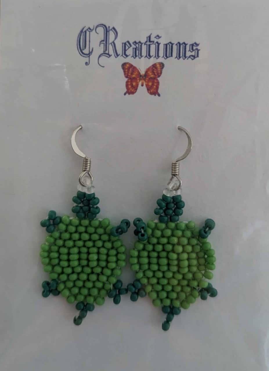 Beaded Earings - Beaded turtle earrings by local artist Courtney Reimer